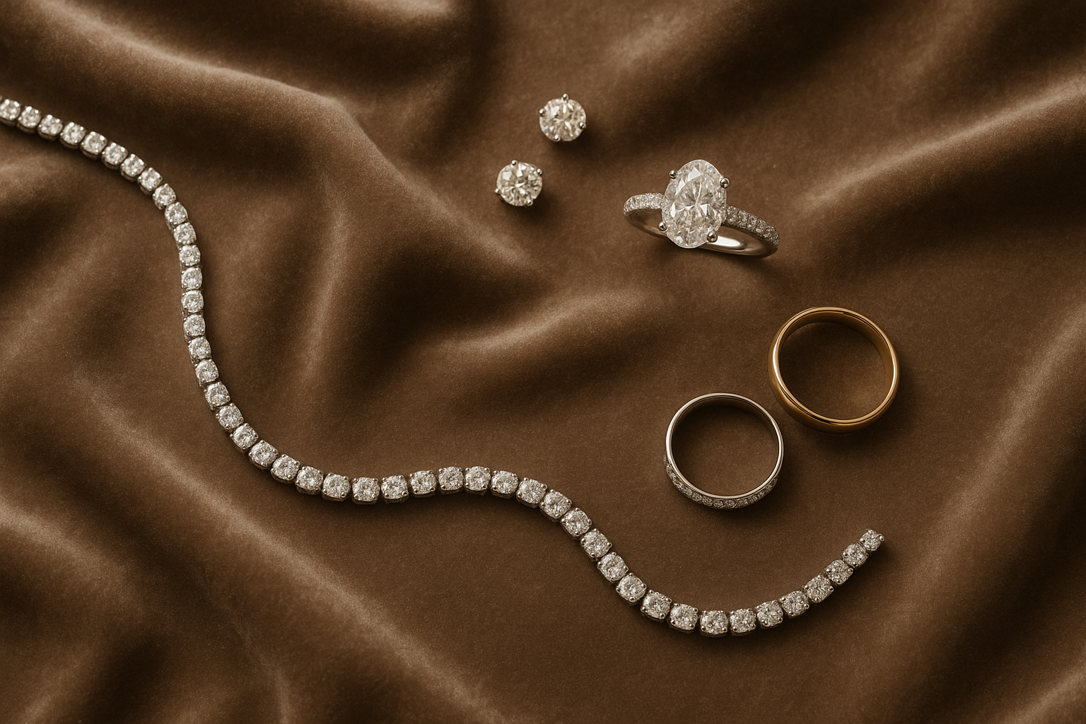 make the image layout of the inventory look more organic, like it is randomly strewn across the taupe velvet. Only include 1 of each product type